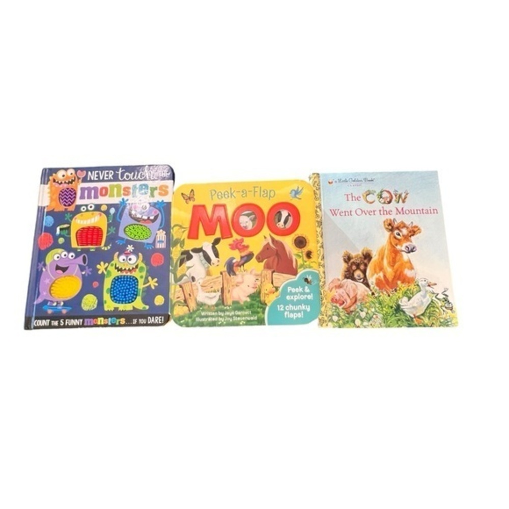 Never Touch The Monsters, Peek A Flap MOO, Little Golden Book Cow Set Of 3 Books